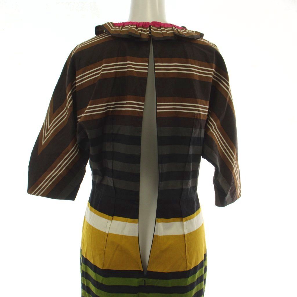 Prada Milan Collection Dress Multicolor Half Sleeve Border Below Knee Length GG