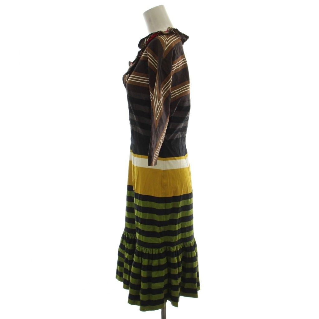 Prada Milan Collection Dress Multicolor Half Sleeve Border Below Knee Length GG