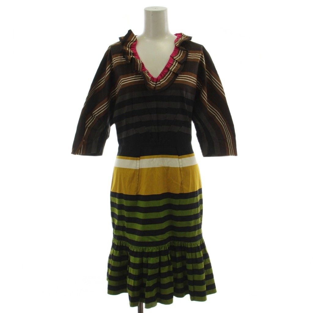 Prada Milan Collection Dress Multicolor Half Sleeve Border Below Knee Length GG