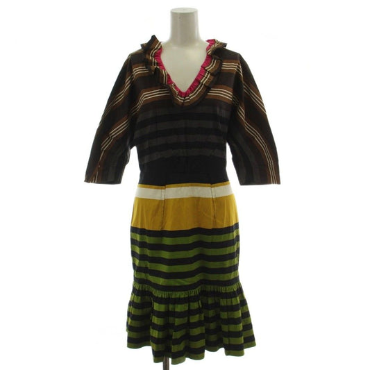 Prada Milan Collection Dress Multicolor Half Sleeve Border Below Knee Length GG