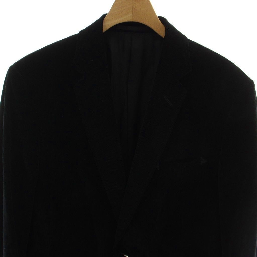 Gucci Tailored Jacket Blue Leather Black Corduroy Logo Metal Button GG