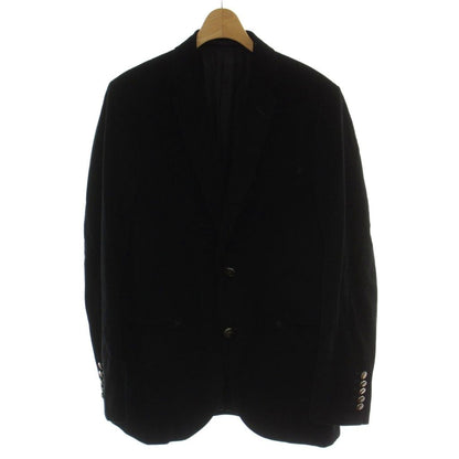 Gucci Tailored Jacket Blue Leather Black Corduroy Logo Metal Button GG