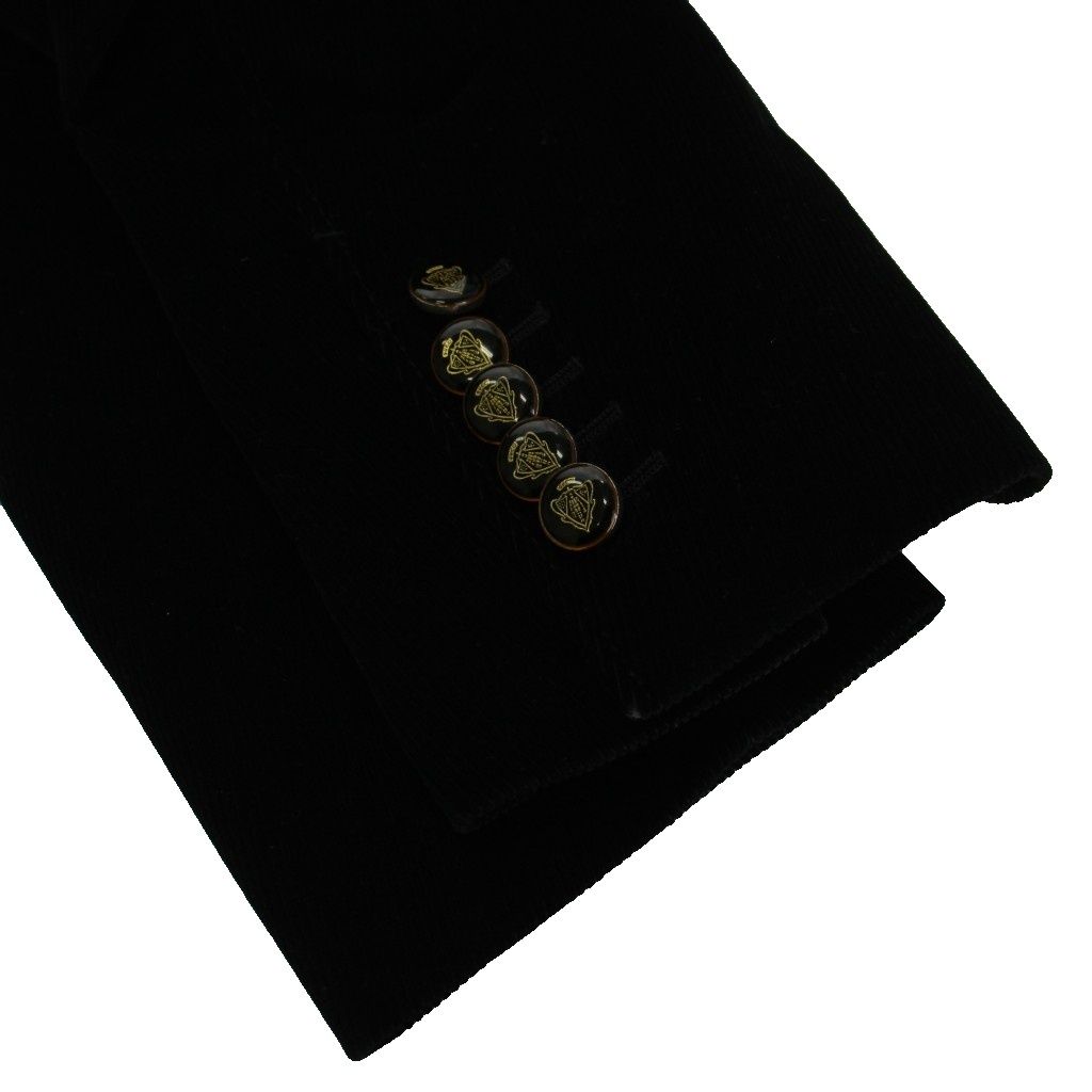 Gucci Tailored Jacket Blue Leather Black Corduroy Logo Metal Button GG