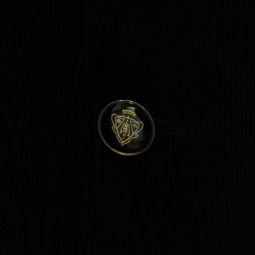 Gucci Tailored Jacket Blue Leather Black Corduroy Logo Metal Button GG