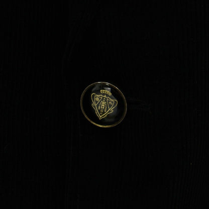 Gucci Tailored Jacket Blue Leather Black Corduroy Logo Metal Button GG