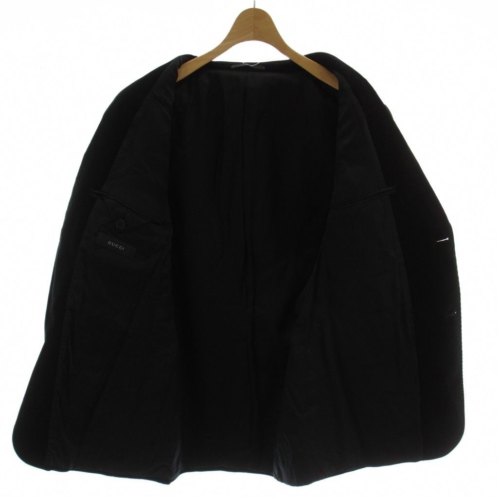 Gucci Tailored Jacket Blue Leather Black Corduroy Logo Metal Button GG