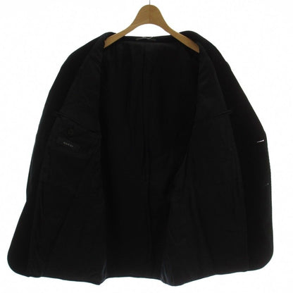 Gucci Tailored Jacket Blue Leather Black Corduroy Logo Metal Button GG