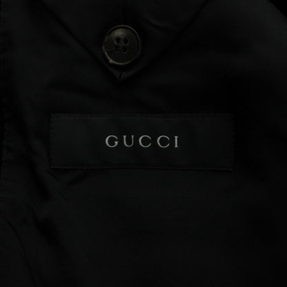 Gucci Tailored Jacket Blue Leather Black Corduroy Logo Metal Button GG