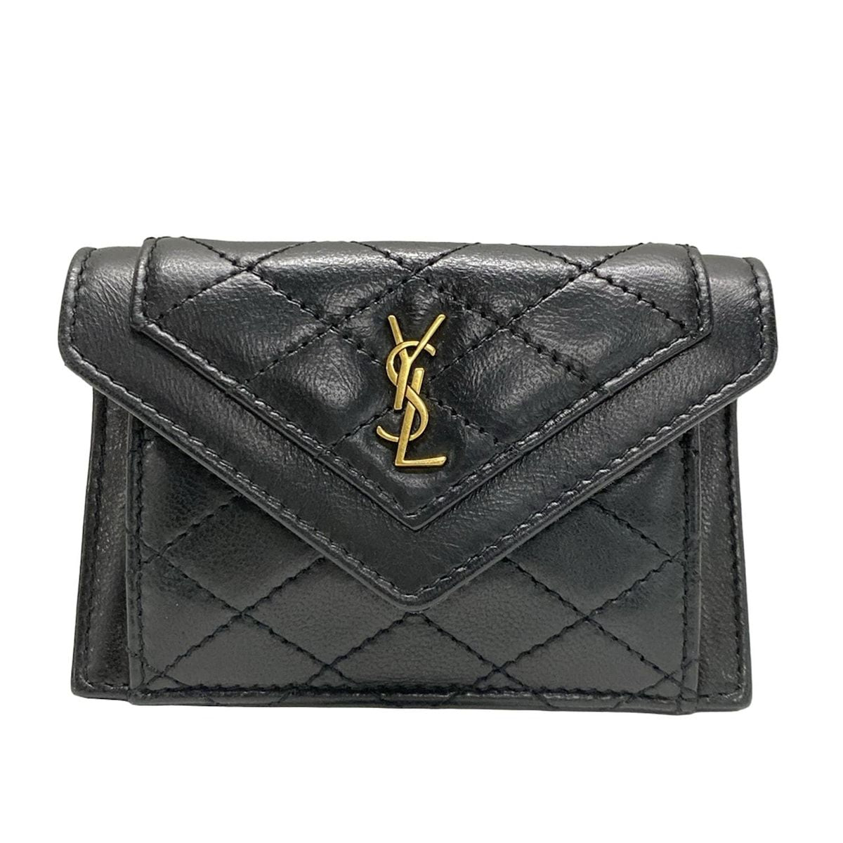 Saint Laurent Paris Coin Case Black Quilted Card with Leather