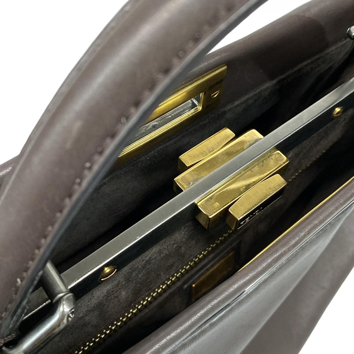 Fendi Handbag Peekaboo Iconic Dark Brown Leather