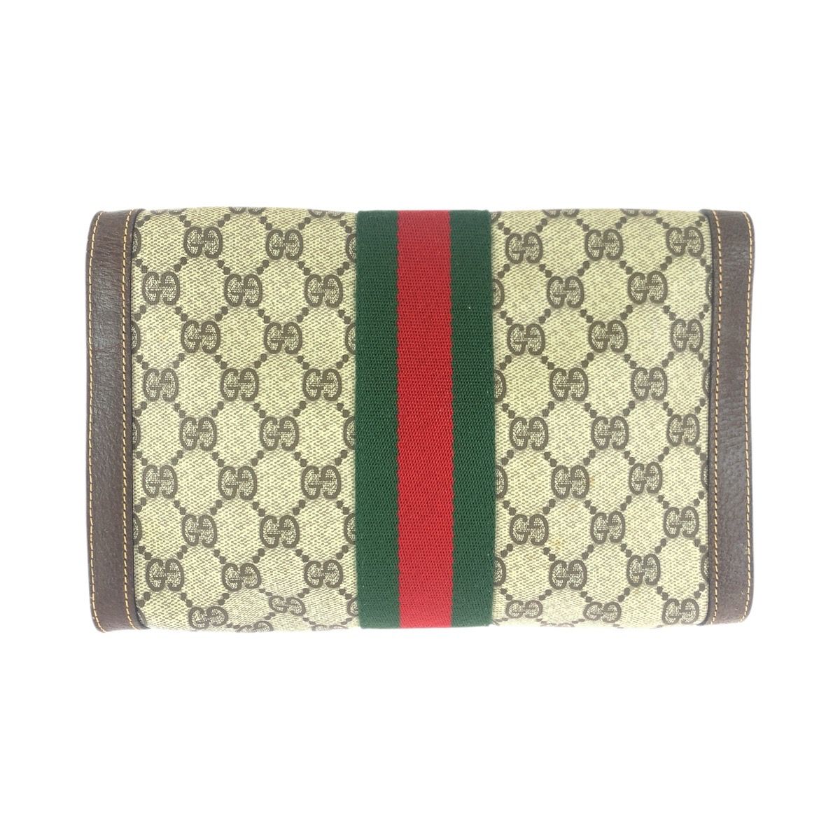 Gucci Vintage Sherry Line Beige Brown Gold 38 Clutch