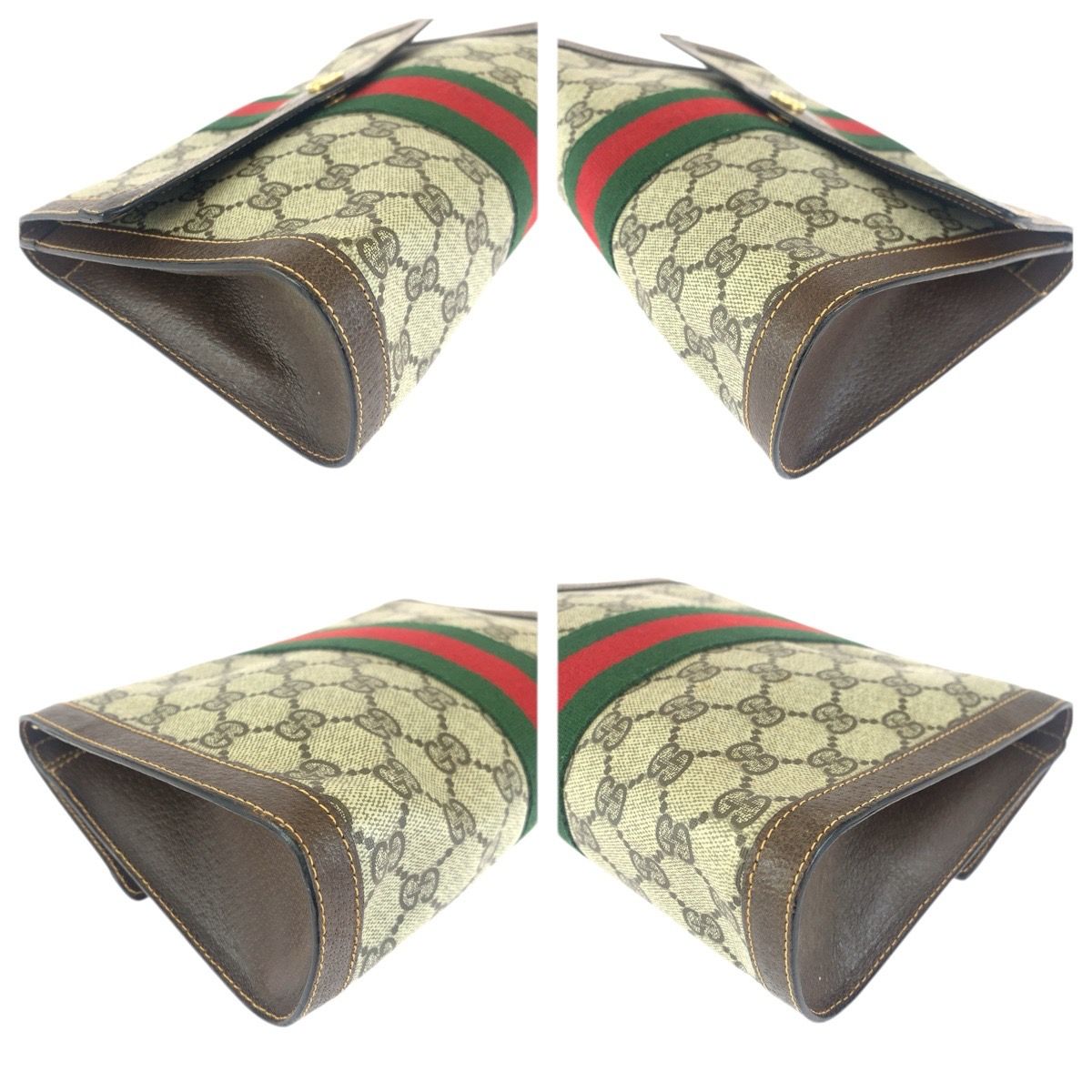 Gucci Vintage Sherry Line Beige Brown Gold 38 Clutch
