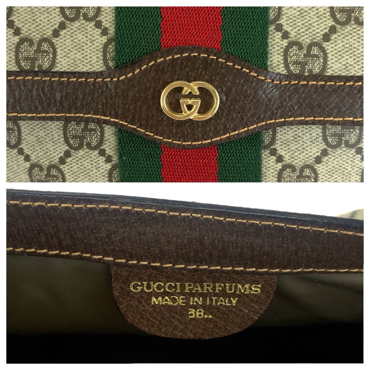 Gucci Vintage Sherry Line Beige Brown Gold 38 Clutch