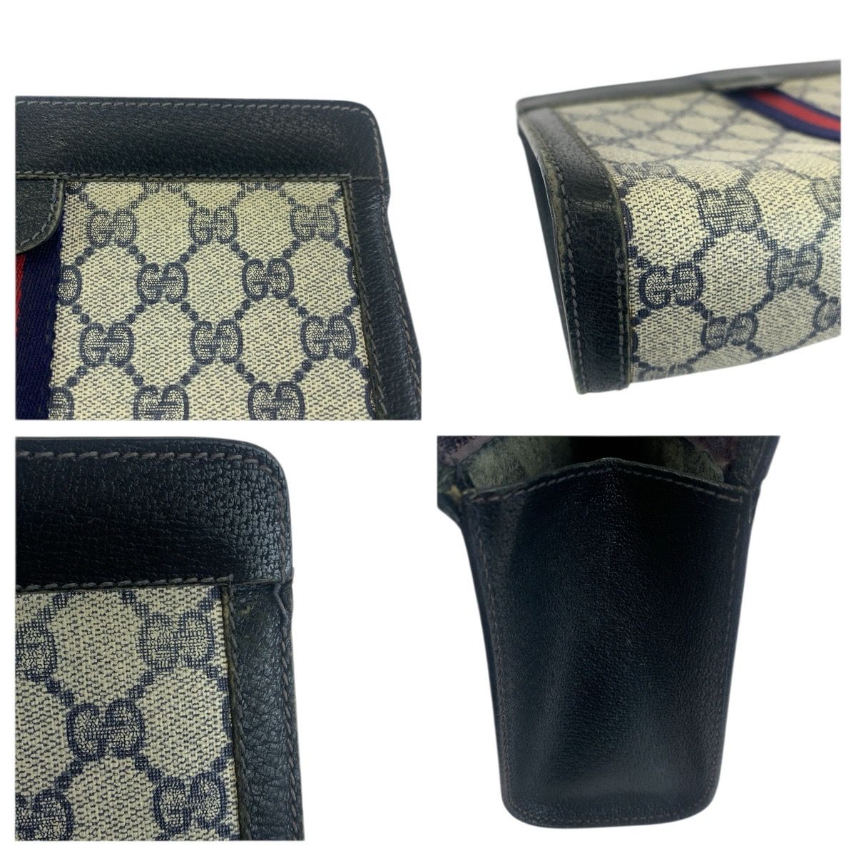 Gucci Vintage Sherry Line Navy Red 67 014 Clutch