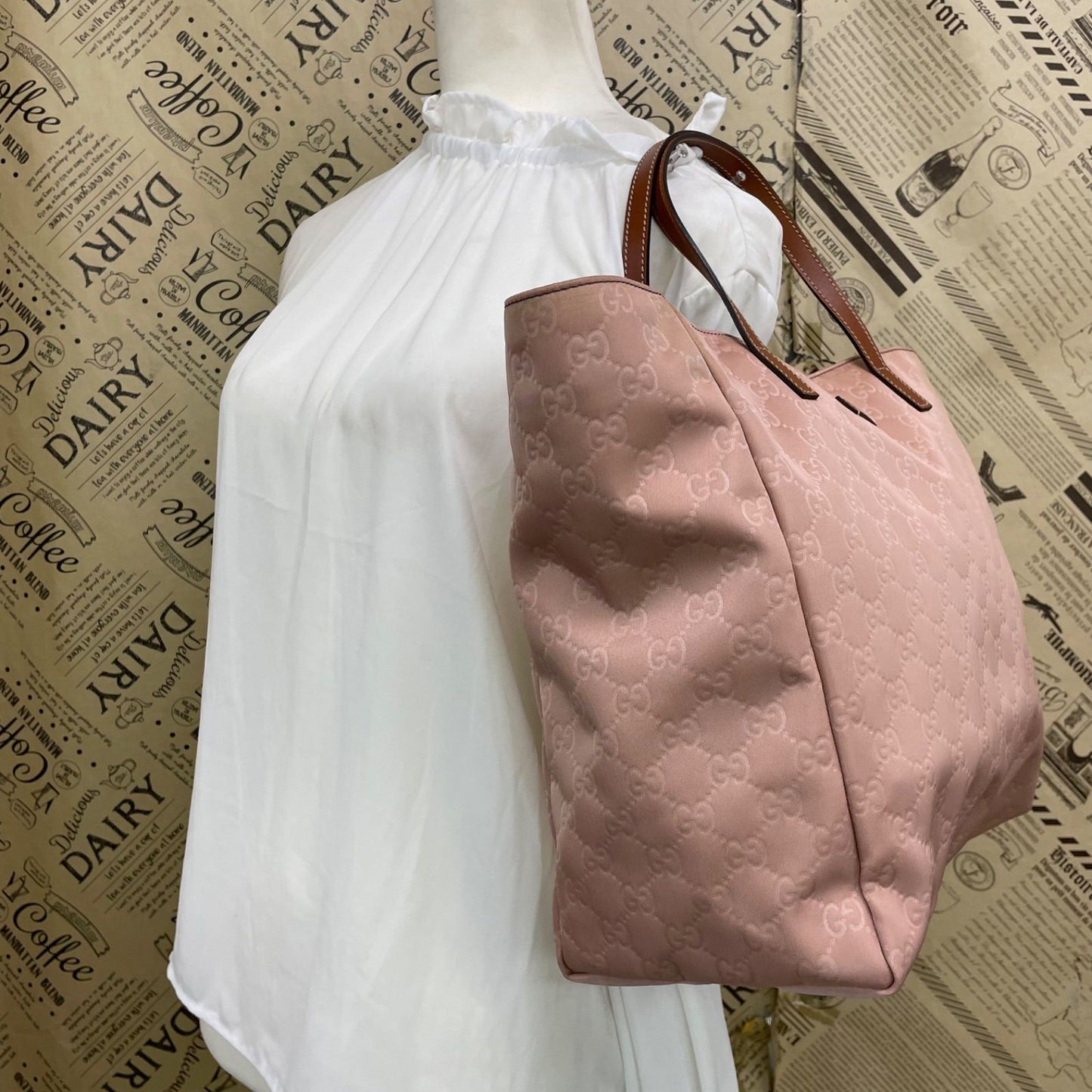Gucci Tote GG Nylon Business Shoulder Pink Travel