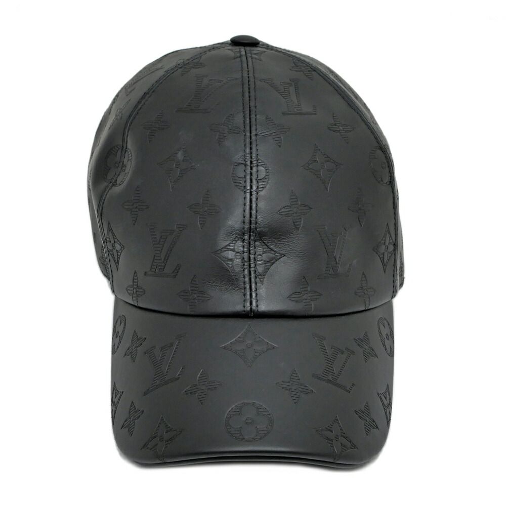 Louis Vuitton Cap Monogram Shadow Black Silver Hat Leather