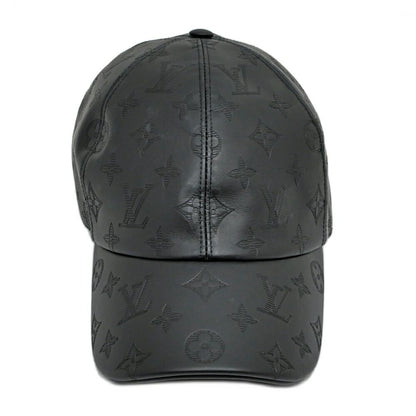 Louis Vuitton Cap Monogram Shadow Black Silver Hat Leather