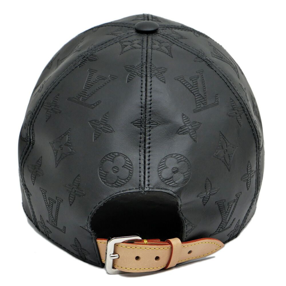 Louis Vuitton Cap Monogram Shadow Black Silver Hat Leather