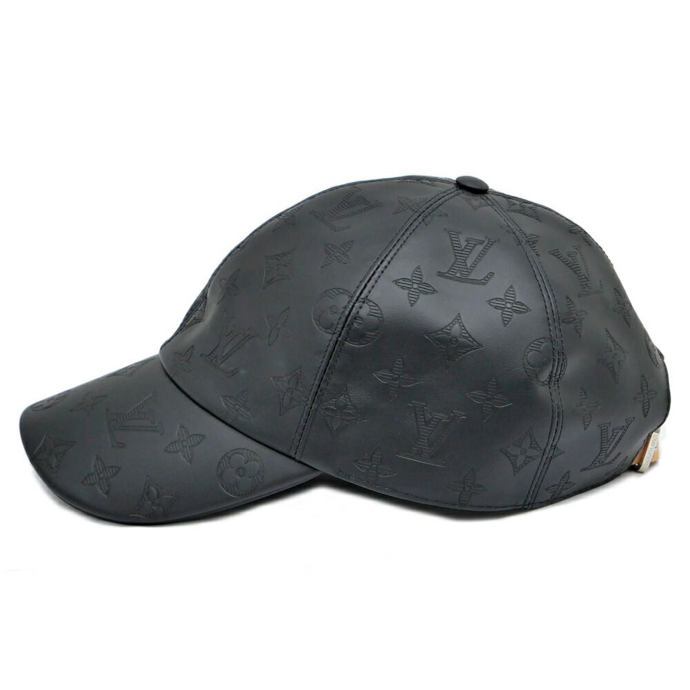 Louis Vuitton Cap Monogram Shadow Black Silver Hat Leather