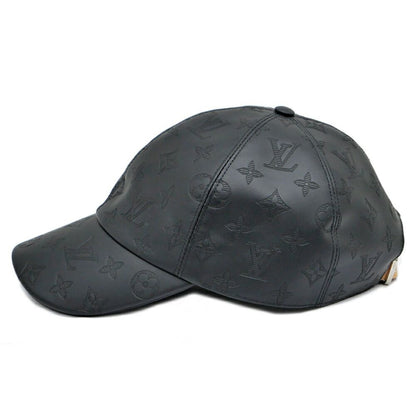 Louis Vuitton Cap Monogram Shadow Black Silver Hat Leather