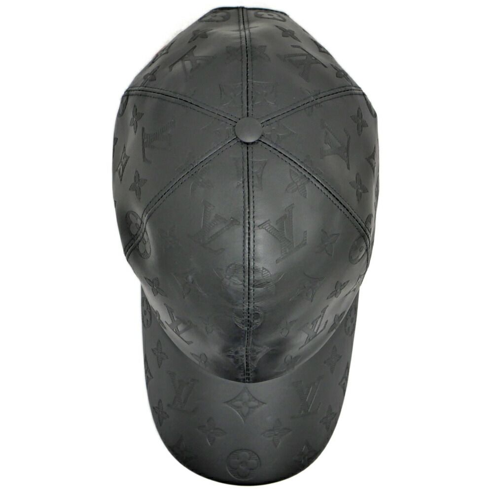 Louis Vuitton Cap Monogram Shadow Black Silver Hat Leather