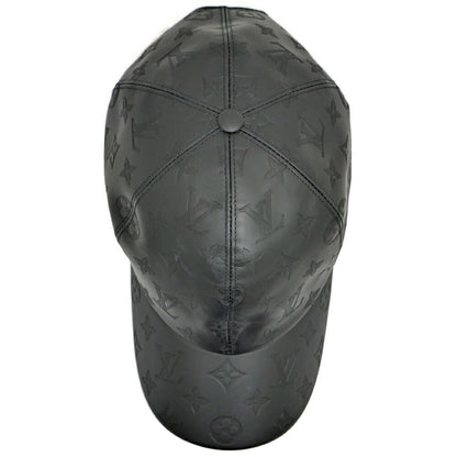 Louis Vuitton Cap Monogram Shadow Black Silver Hat Leather