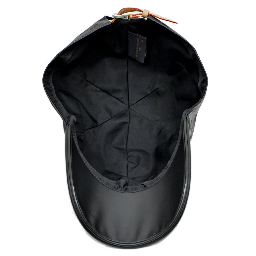 Louis Vuitton Cap Monogram Shadow Black Silver Hat Leather
