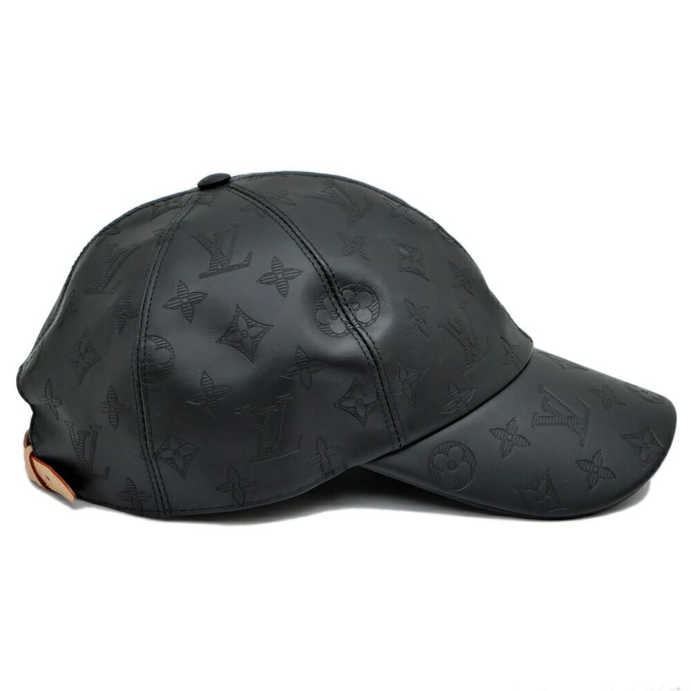 Louis Vuitton Cap Monogram Shadow Black Silver Hat Leather