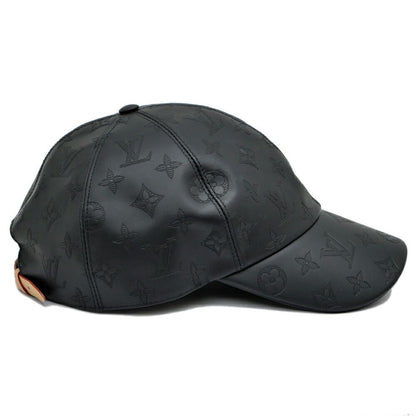 Louis Vuitton Cap Monogram Shadow Black Silver Hat Leather