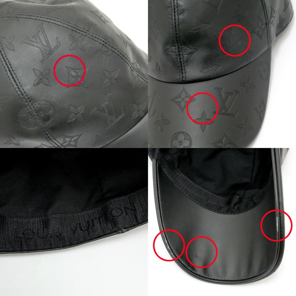 Louis Vuitton Cap Monogram Shadow Black Silver Hat Leather