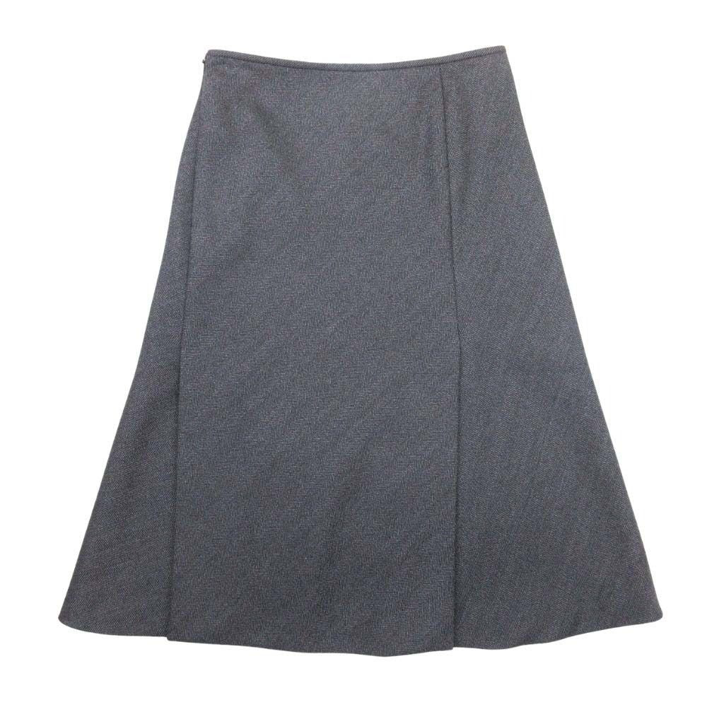 Balenciaga Herringbone Pattern Skirt Side Slit Semi Length Knee 34 Gray Black