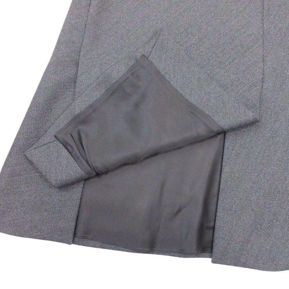 Balenciaga Herringbone Pattern Skirt Side Slit Semi Length Knee 34 Gray Black