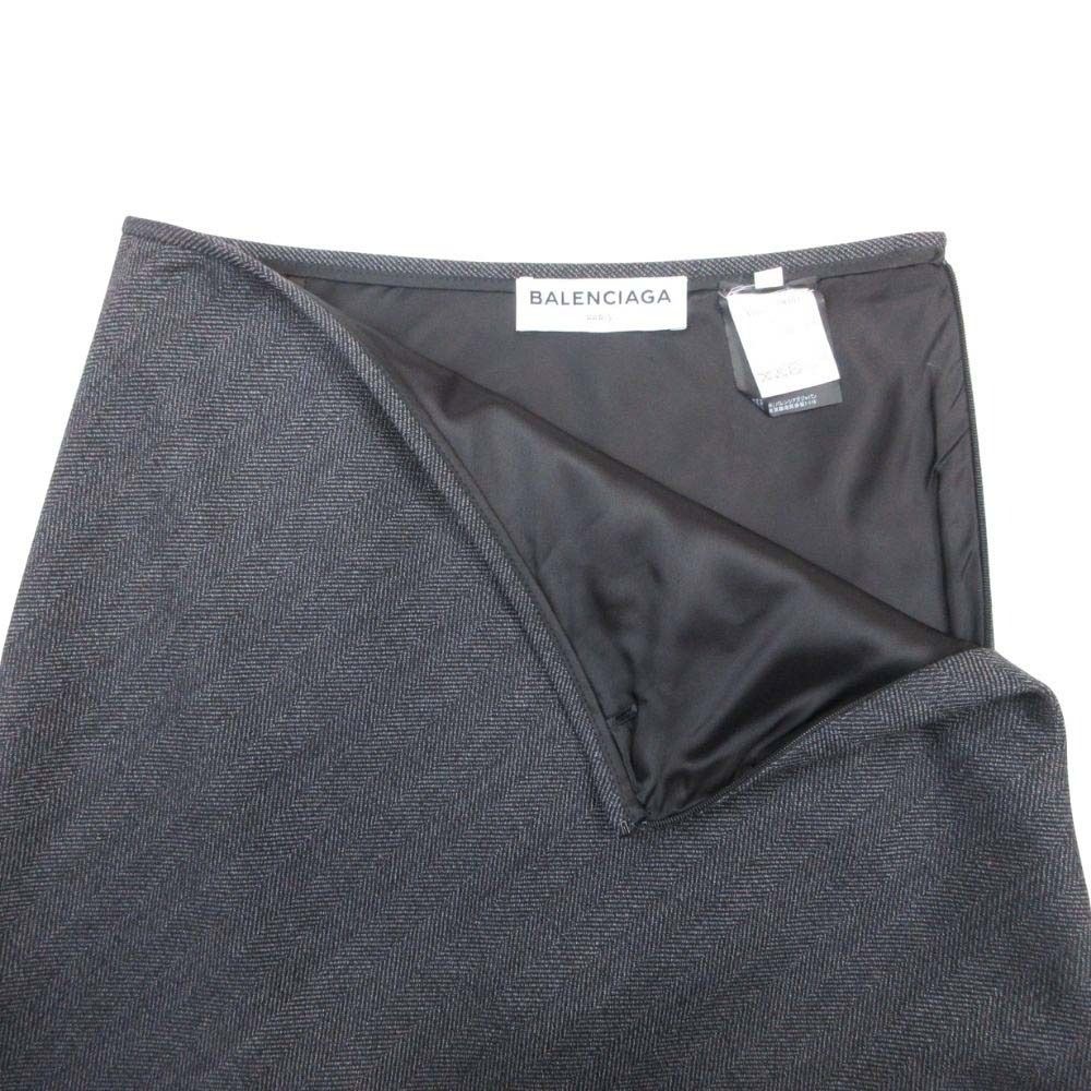 Balenciaga Herringbone Pattern Skirt Side Slit Semi Length Knee 34 Gray Black