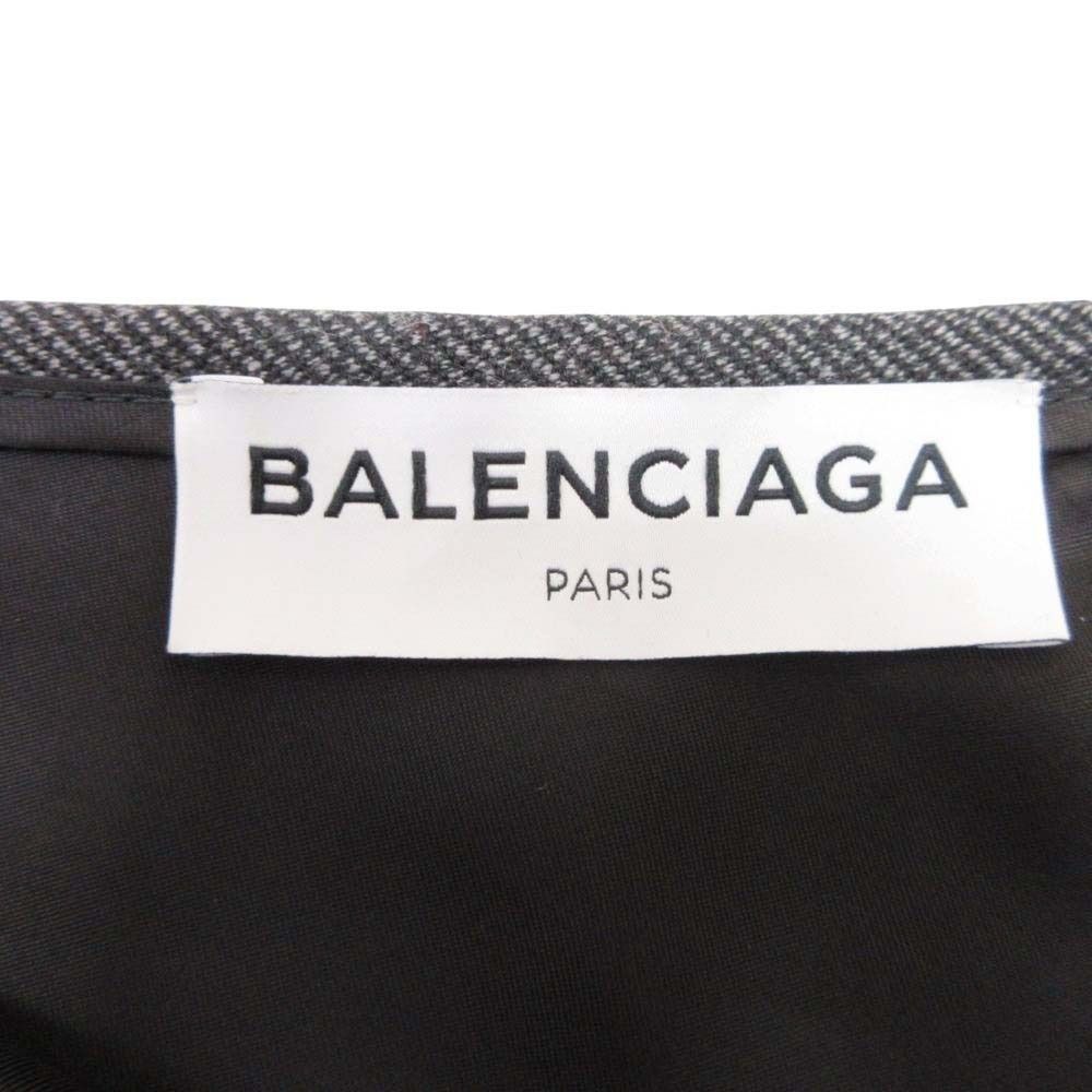 Balenciaga Herringbone Pattern Skirt Side Slit Semi Length Knee 34 Gray Black
