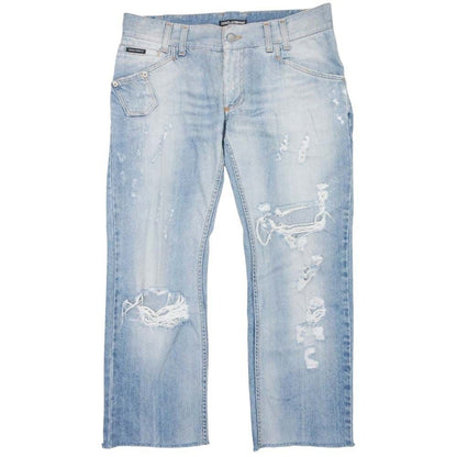 Dolce & Gabbana Distressed Crush Denim Pants 48 Indigo Blue