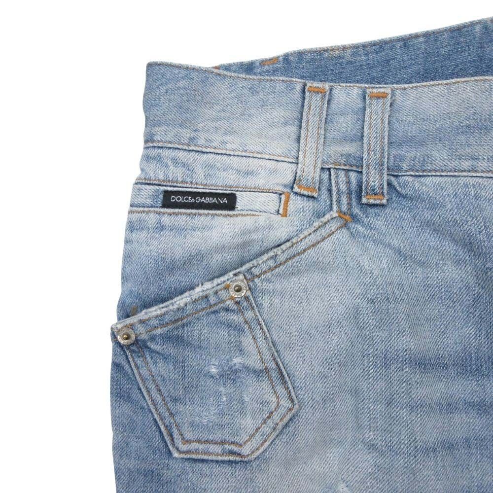 Dolce & Gabbana Distressed Crush Denim Pants 48 Indigo Blue