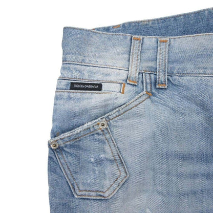 Dolce & Gabbana Distressed Crush Denim Pants 48 Indigo Blue