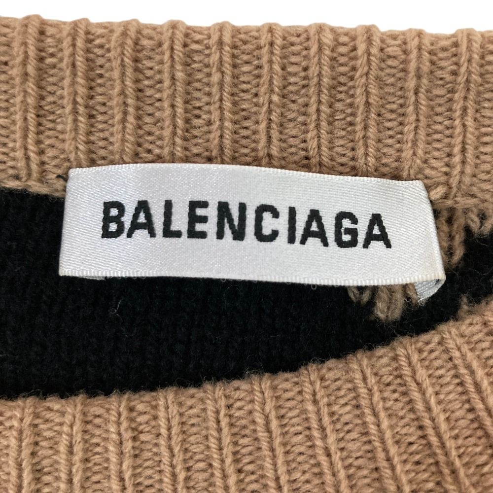 Balenciaga Logo Jacquard Crew Neck Knit Sweater XS Camel