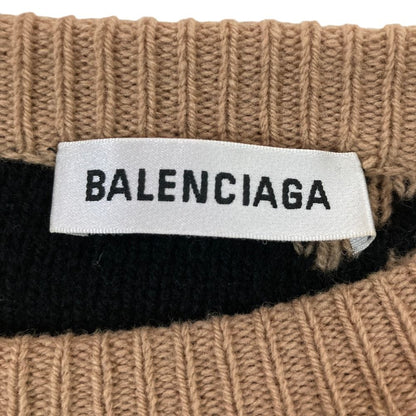 Balenciaga Logo Jacquard Crew Neck Knit Sweater XS Camel