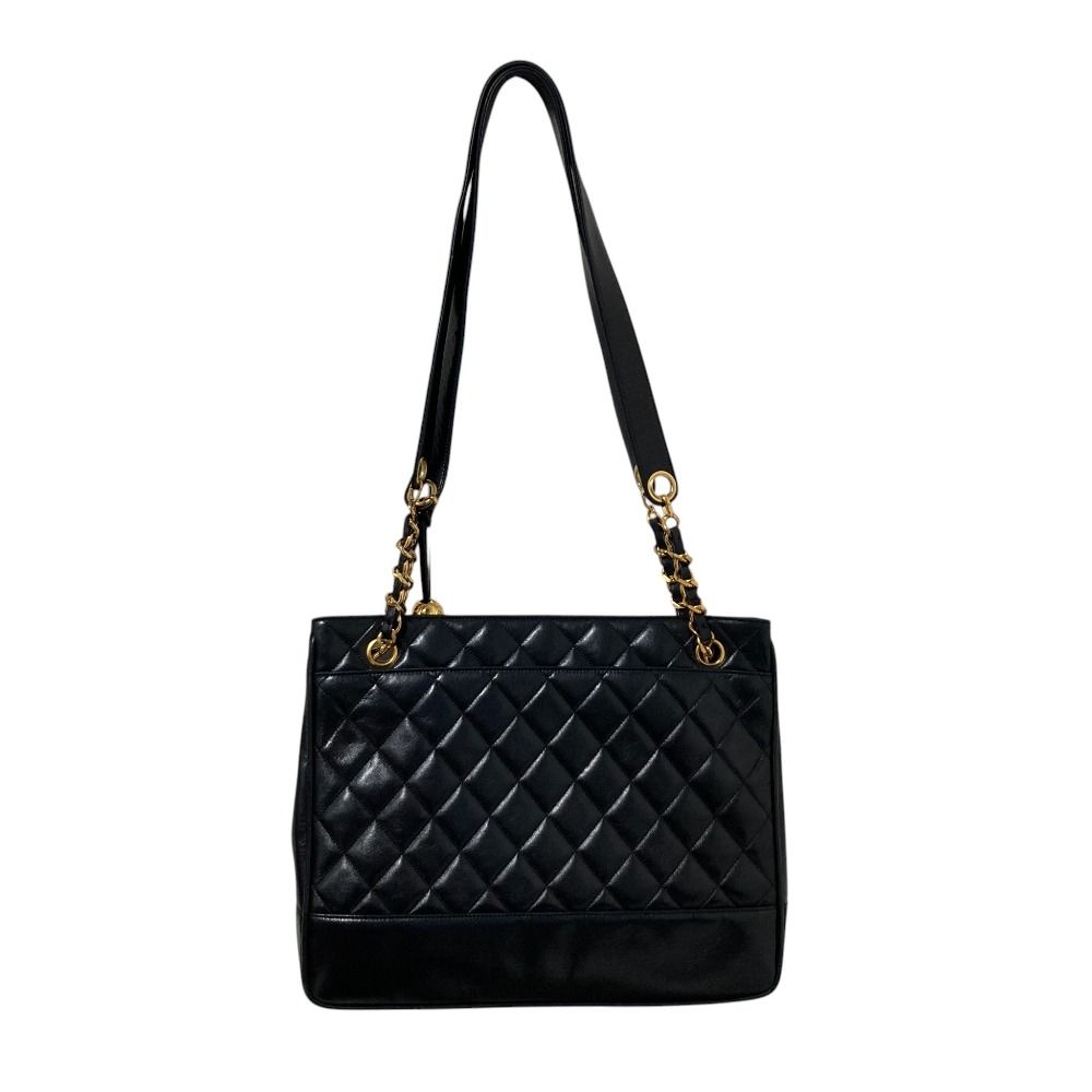 Chanel Quilted Lambskin Chain Shoulder Bag Tote Black