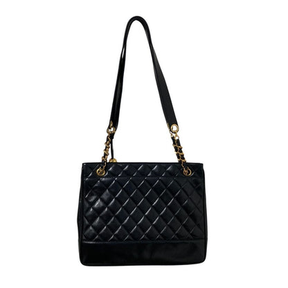 Chanel Quilted Lambskin Chain Shoulder Bag Tote Black