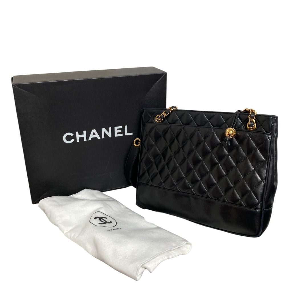 Chanel Quilted Lambskin Chain Shoulder Bag Tote Black