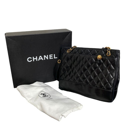 Chanel Quilted Lambskin Chain Shoulder Bag Tote Black