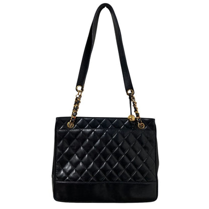Chanel Quilted Lambskin Chain Shoulder Bag Tote Black