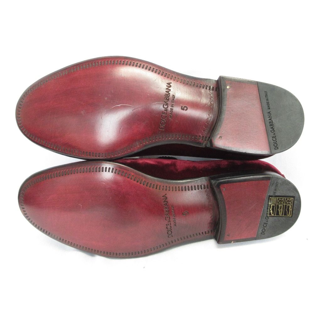 Dolce & Gabbana Velour Loafers Shoes 5 Wine Red