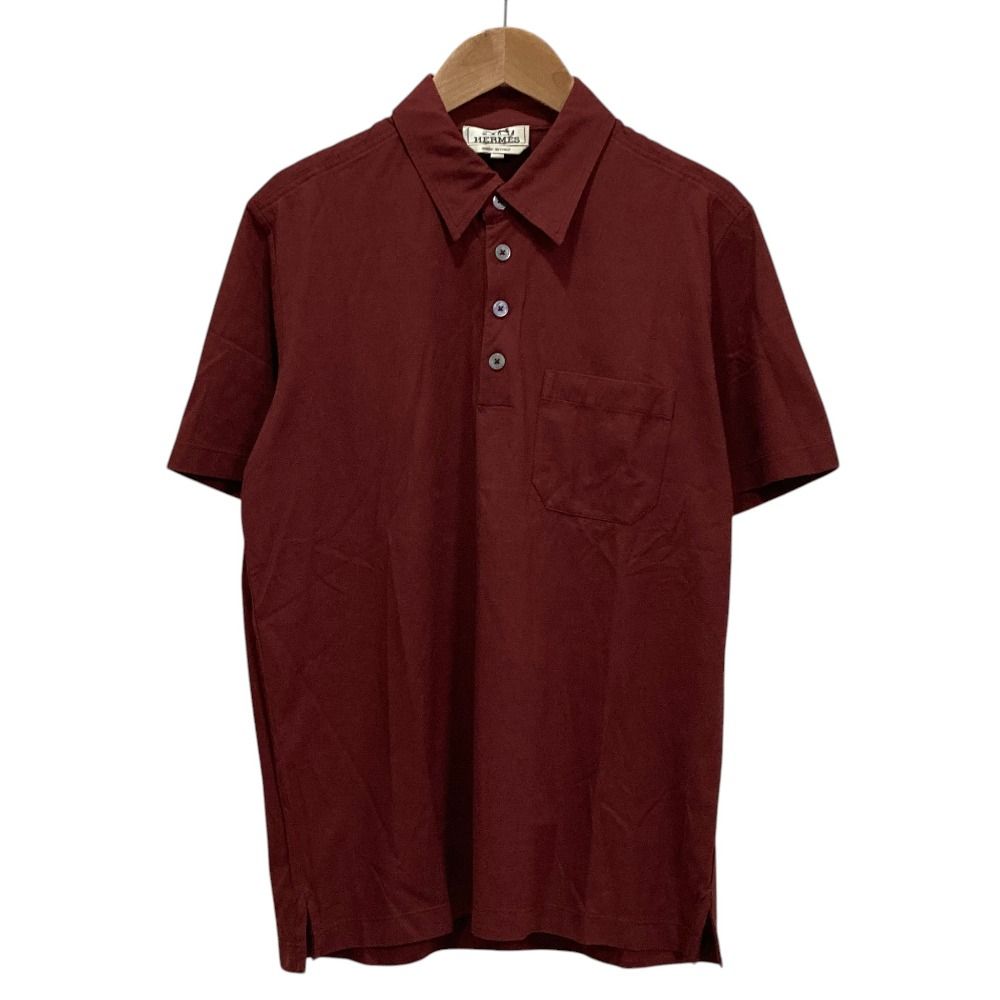 Hermes Cotton Knit Short Sleeve Polo Shirt S Red