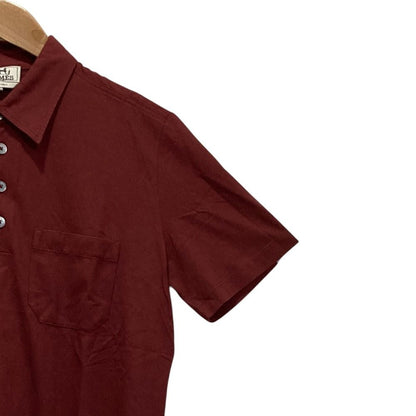 Hermes Cotton Knit Short Sleeve Polo Shirt S Red