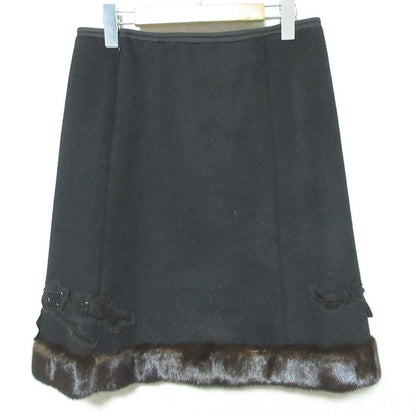 Prada Mink Trim Bead Decoration Wool Angora Skirt 42 Black