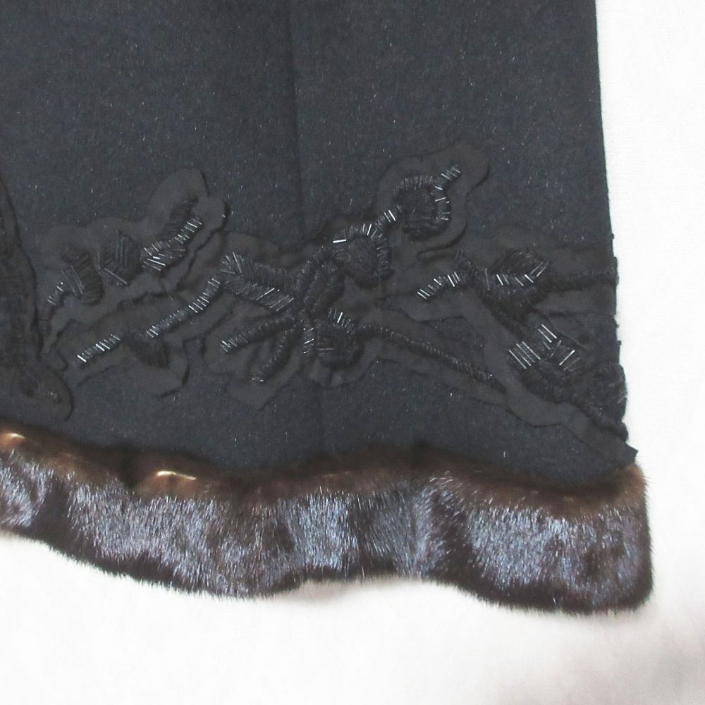 Prada Mink Trim Bead Decoration Wool Angora Skirt 42 Black