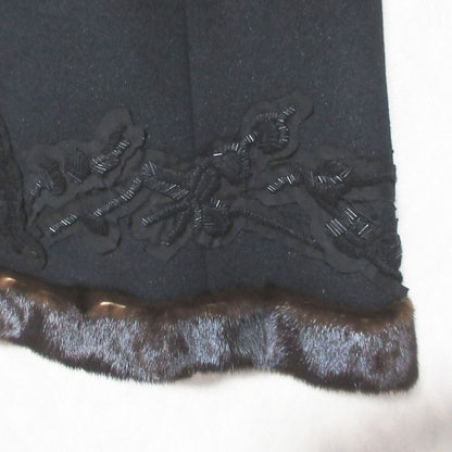 Prada Mink Trim Bead Decoration Wool Angora Skirt 42 Black